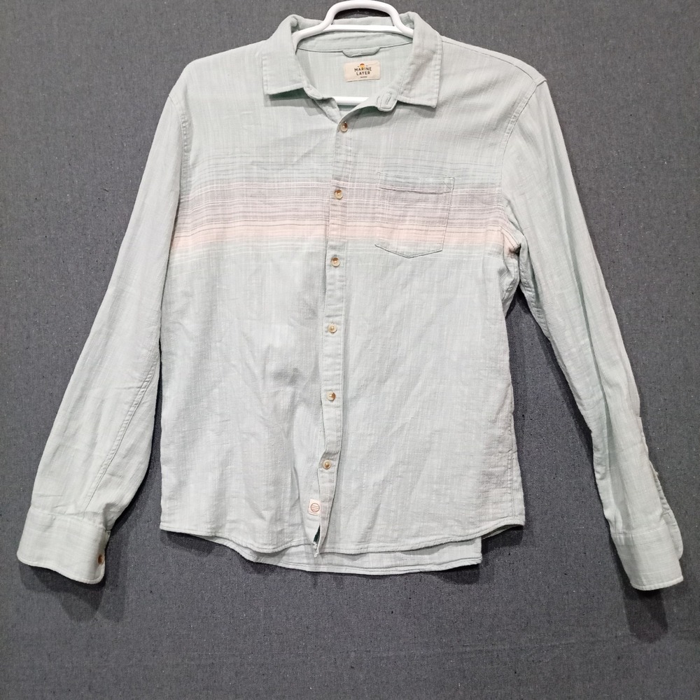 Marine Layer Mens Marge Button Down Shirt Mint Green Striped Cotton Blend 15794 - Picture 2 of 9
